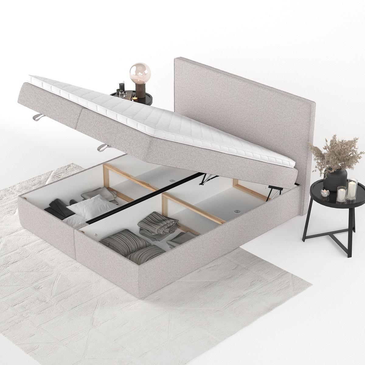 BOXBETT Velma 160/200 cm Beige im Riva Stoff - Beige/Schwarz, Holz/Holzwerkstoff (160/200cm) - AltaBeds