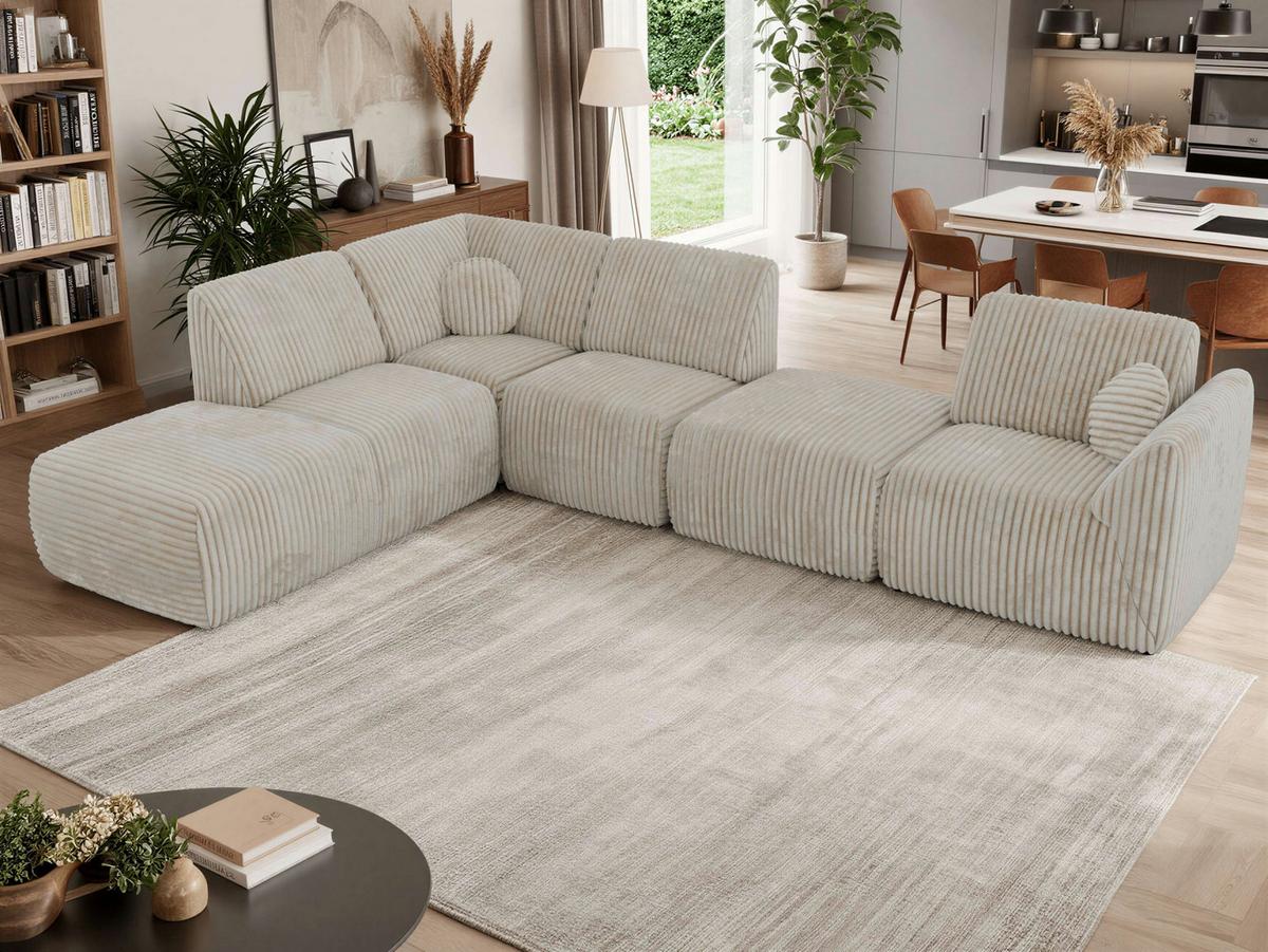 ECKSOFA NOARA 6M L Beige Cord - Links - Beige/Schwarz, Kunststoff/Textil (244/355cm) - MKS