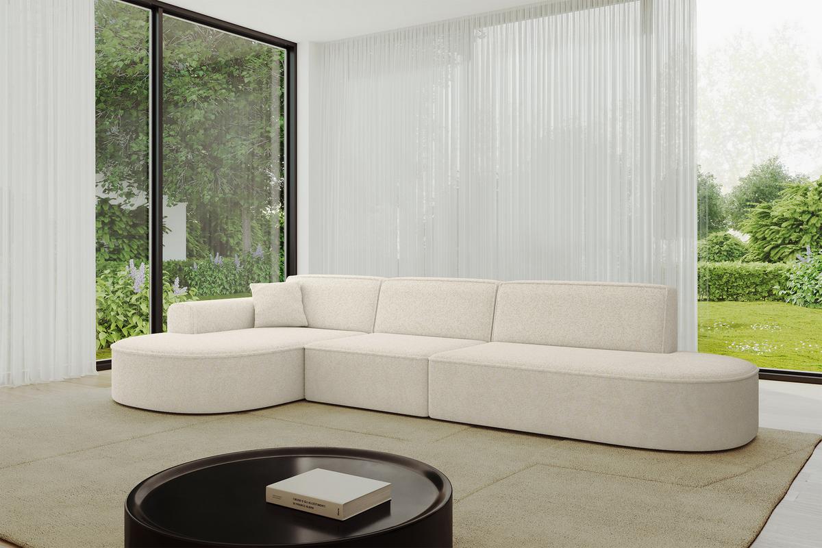 ECKSOFA Ottomane Links MARI-L2 - 328x171x79 cm Creme Tissu - Creme/Schwarz, Holzwerkstoff/Kunststoff (328/171cm) - ALTDECOR