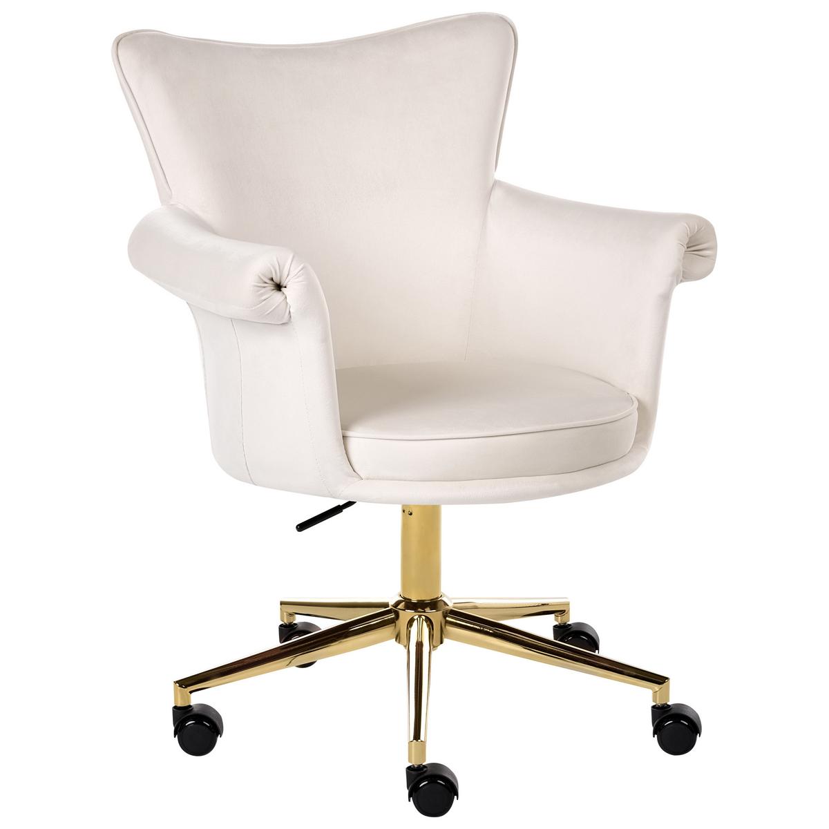 SCHREIBTISCHSTUHL Samtstoff Cremeweiß Velencia - Weiß, Textil (64/85/60cm) - Beliani