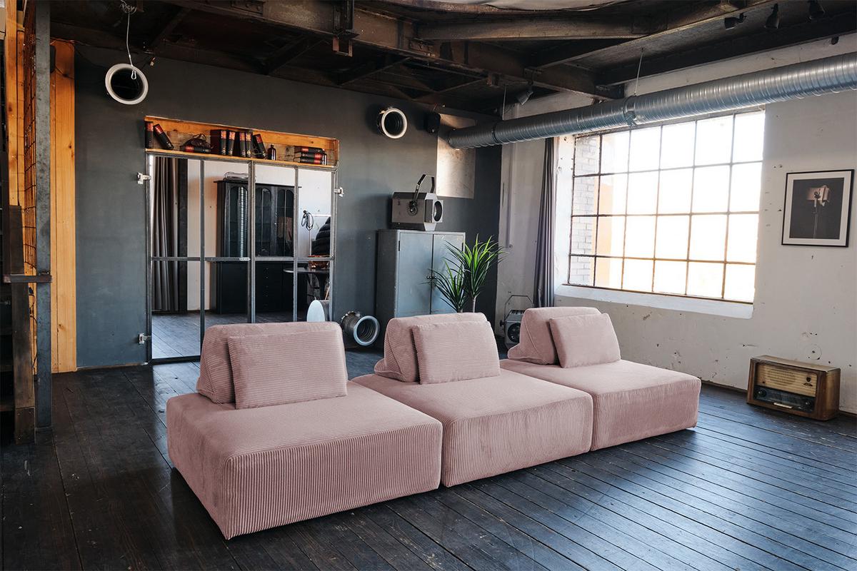 SITZELEMENT MODULSOFA WIOLO SOFT Pink Cord - Schwarz/Rosa, Kunststoff/Textil (111/43/111cm) - KAWOLA
