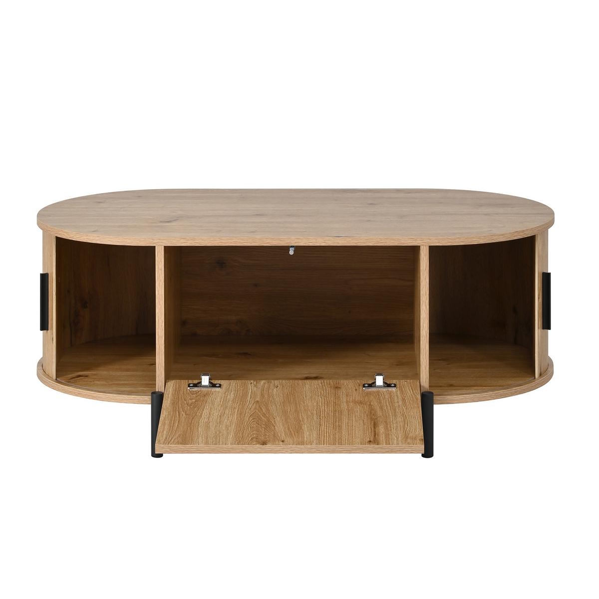 COUCHTISCH in holzoptik mit rattan, ovale form und schiebetüren - Naturfarben, Holzwerkstoff (50/100/40cm) - Urban Meuble