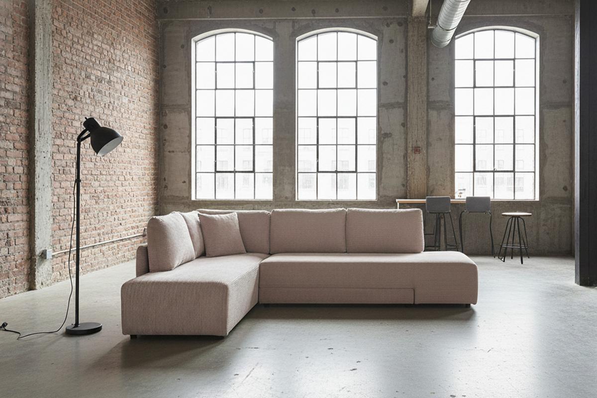SCHLAFSOFA SADIRA Taupe Cord - Taupe/Schwarz, Kunststoff/Textil (288/209cm) - KAWOLA