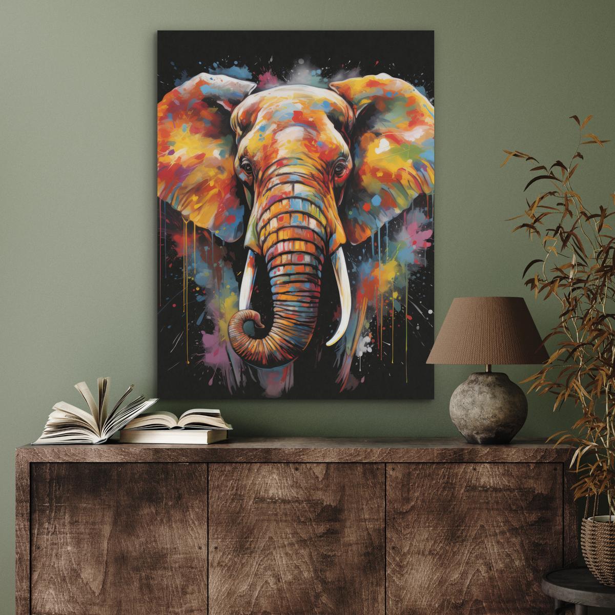 AKUSTIKBILD Elefant - Graffiti - Schwarz - Tiere - Farben Wandbilder 60x80 cm - Schwarz, Kunststoff (60/80/0.9cm) - MuchoWow