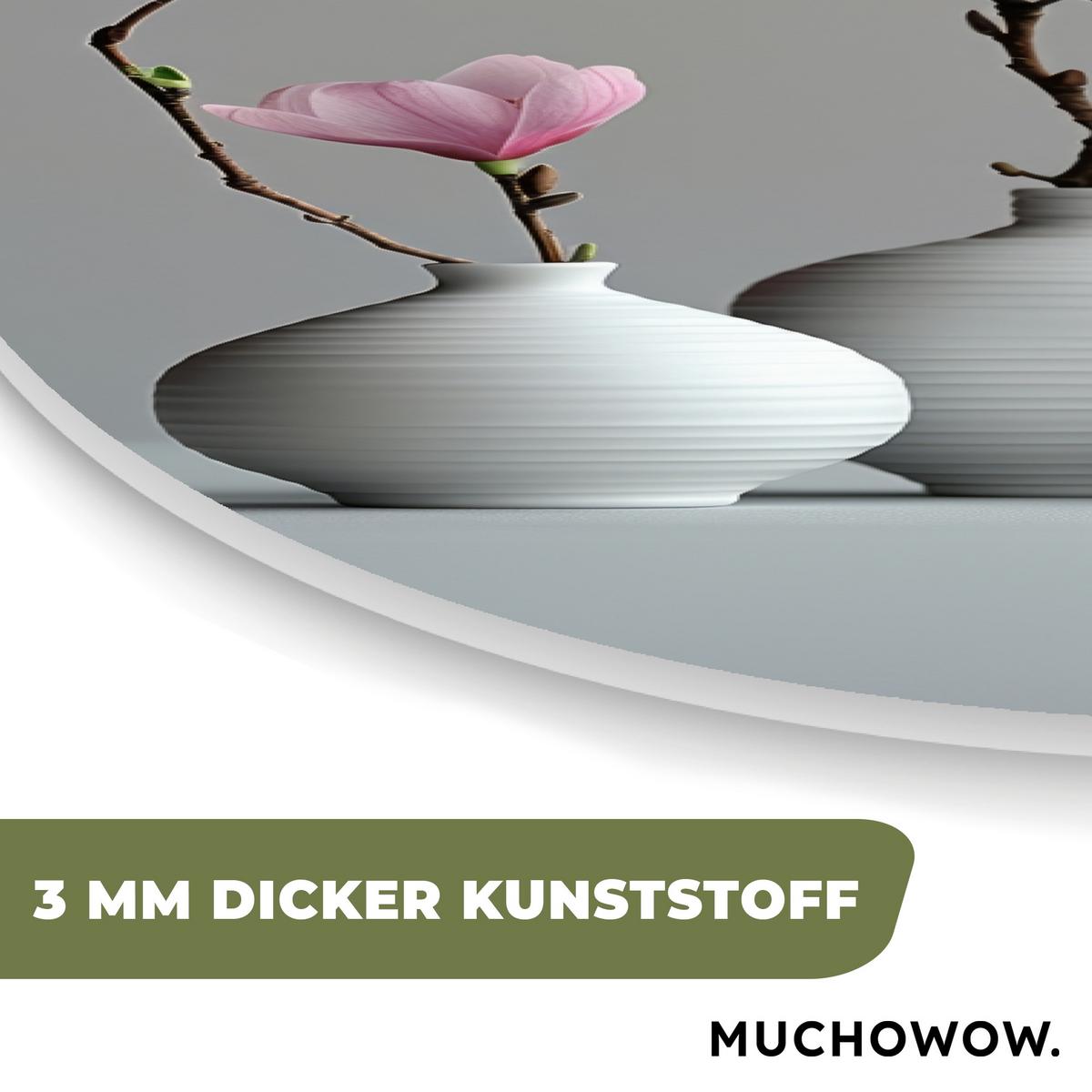 WANDBILD Magnolie - Blumen - Rosa - Zen-Steine Wanddeko Schlafzimmer 60x90 cm - Hellgrau, Kunststoff (60/90cm) - MuchoWow