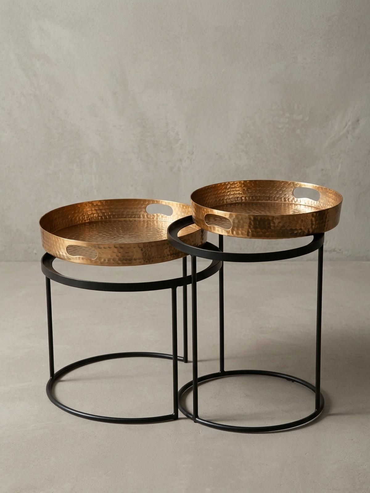 BEISTELLTISCH Aluminium Stahl Hammerstruktur Abnehmbare Platte NERA, Gold 38x38x45 cm - Goldfarben/Schwarz, Metall (38/38/45cm) - KADIMA DESIGN