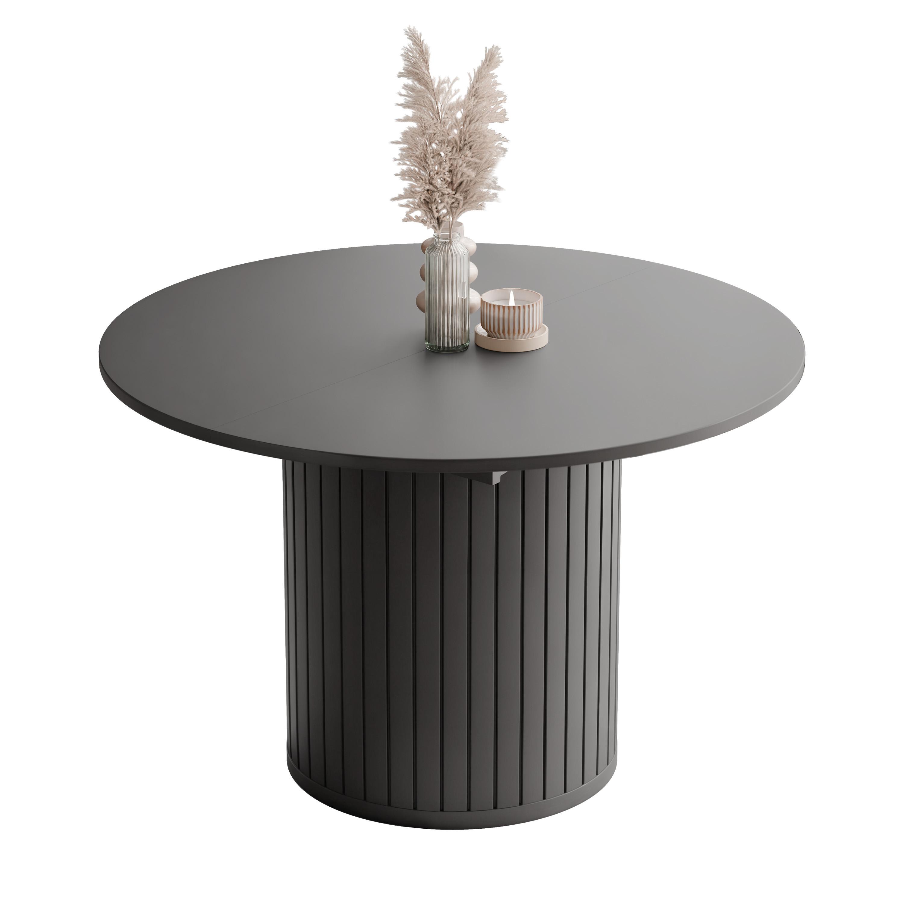ESSTISCH Ausziehbar, geriffelt 120-160, Schwarz - Schwarz, Holzwerkstoff (120/160/77cm) - Idohome