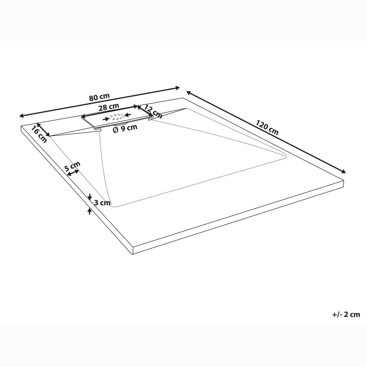 DUSCHWANNE 80/120/3 cm Grau Azzurro - Dunkelgrau/Grau, Kunststoff (120/3/80cm) - Beliani