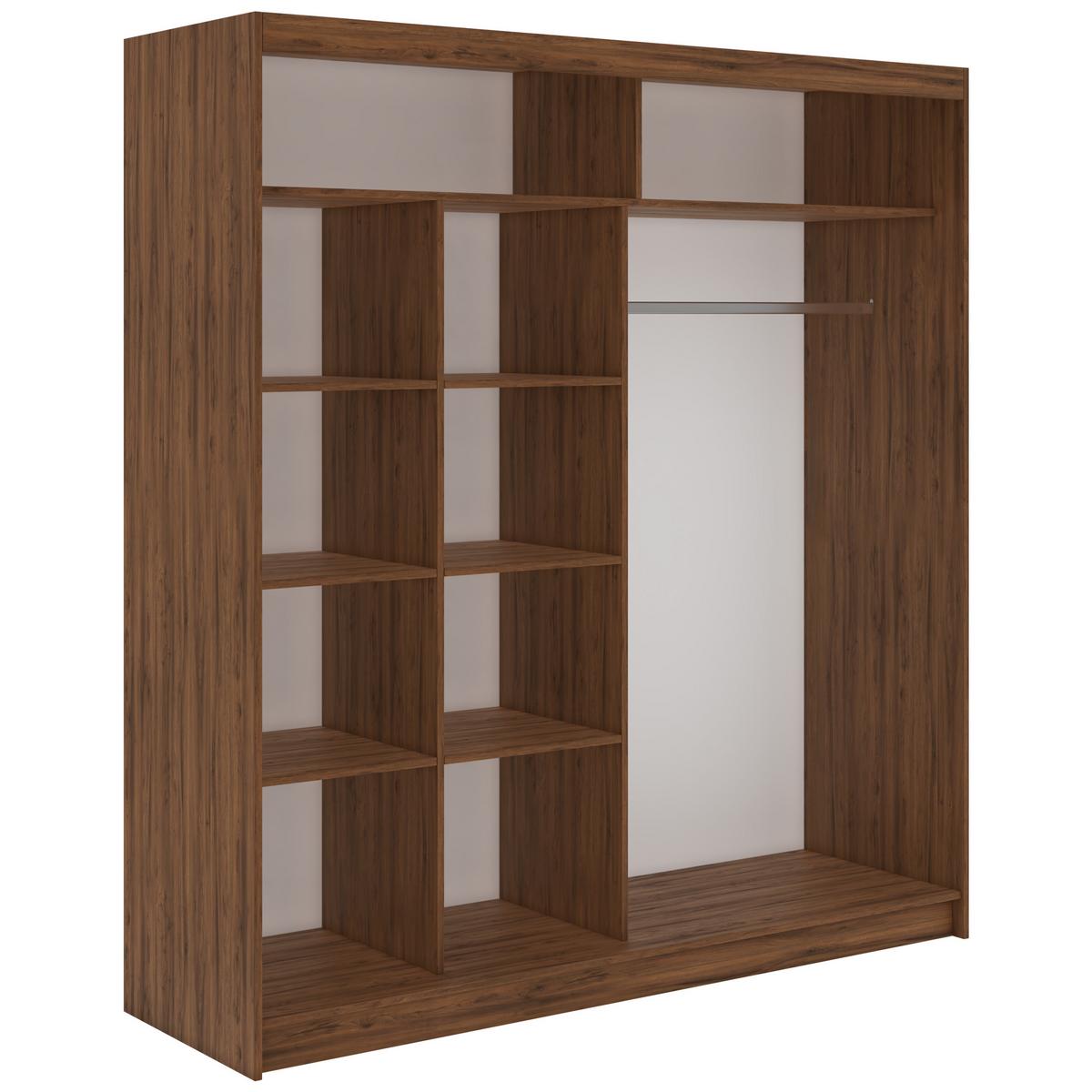 SCHWEBETÜRENSCHRANK 200 - VERONA - Warmia Walnuss mit Spiegel - Walnussfarben/Alufarben, Holzwerkstoff/Metall (200/216/61cm) - MKS