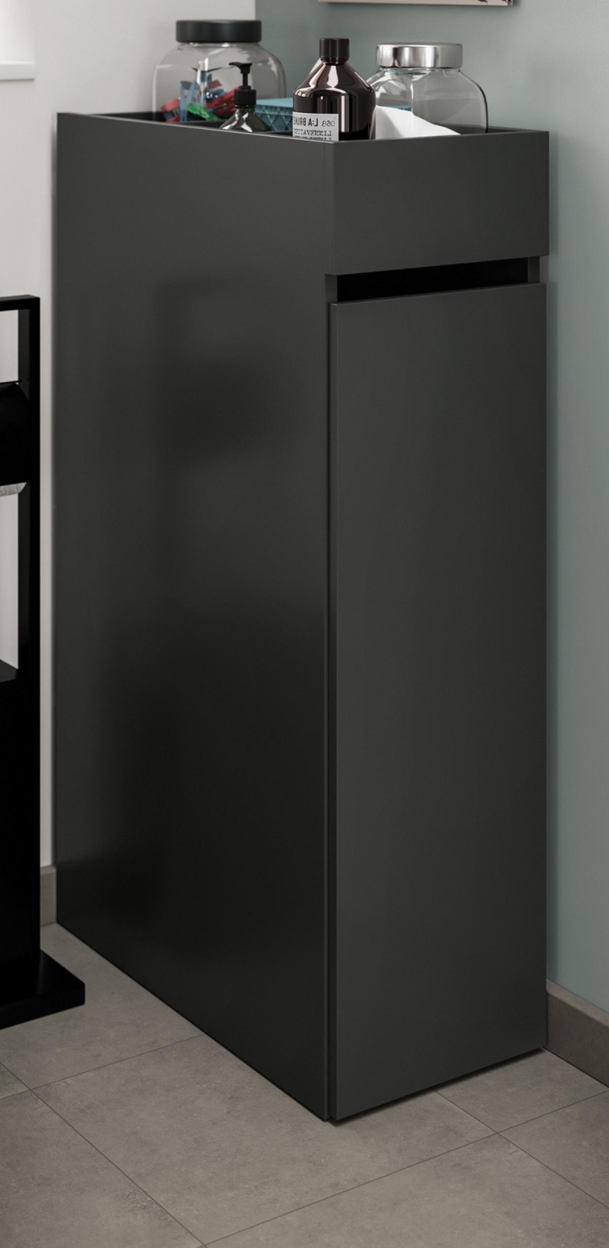 BADSCHRANK grau, Anstellregal mit Apothekerauszug 29 x 101 cm - Schwarz/Grau, Holzwerkstoff/Metall (29/101/60cm) - Inn.Furn