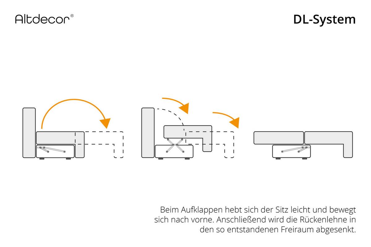 ECKSOFA mit Schlaffunktion und Bettkasten LIRA-L - 264x172x89 Hellgrau - Creme, Holzwerkstoff/Textil (264/172cm) - ALTDECOR
