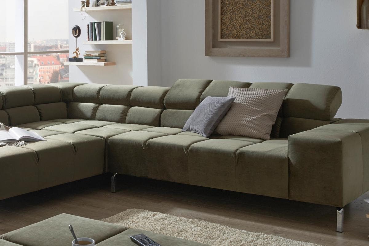 ECKSOFA NELSON Dunkelgrün Velvet - Dunkelgrün/Silberfarben, Textil (321/216cm) - KAWOLA