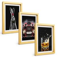 BILDER SET 3er Set - 20x30 cm Goldrahmen - Frauenbeine Rosenauto Whisky - Goldfarben, Kunststoff (20/30cm) - TULUP
