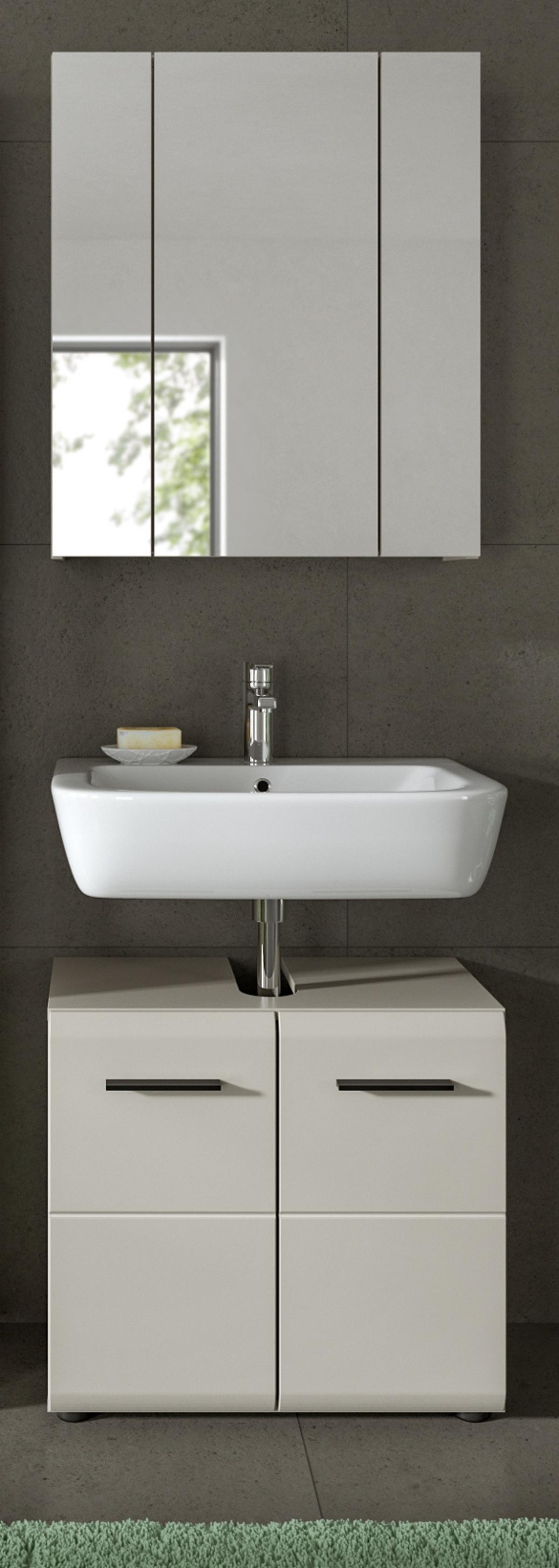 BADMÖBEL-SET Kaschmir 2-teilig 60 cm, Badschränke in modernem Design - Kaschmir/Schwarz, Glas/Holzwerkstoff (60/185/30cm) - Inn.Furn