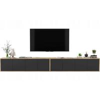 TV-LOWBOARD 2-er Set Apollo2 Eiche wotan Schwarz Matt 150 cm - Schwarz, Holzwerkstoff (300/39/35cm) - Meble Lindner