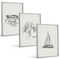 BILDER SET 3er Set - 40x60 cm Silberner Rahmen - Haus am Wasser, Segelboot-Toast - Silberfarben, Kunststoff (40/60cm) - TULUP
