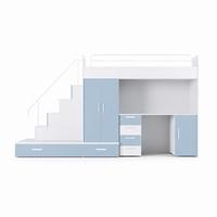 KINDERZIMMER Set RAJ 5, Hochglanz mit Hochbett, Schrank und Schreibtisch - Weiß/Hellblau, Holzwerkstoff (320/180/86cm) - Lookway