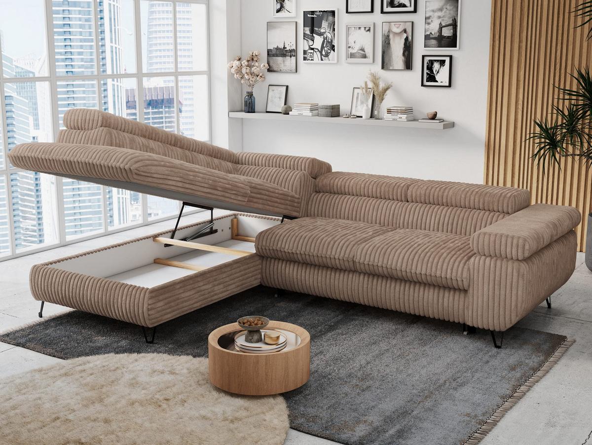 ECKSOFA PETER L Braun Cord - Links Seite - Schwarz/Braun, Textil/Metall (208/273cm) - MKS