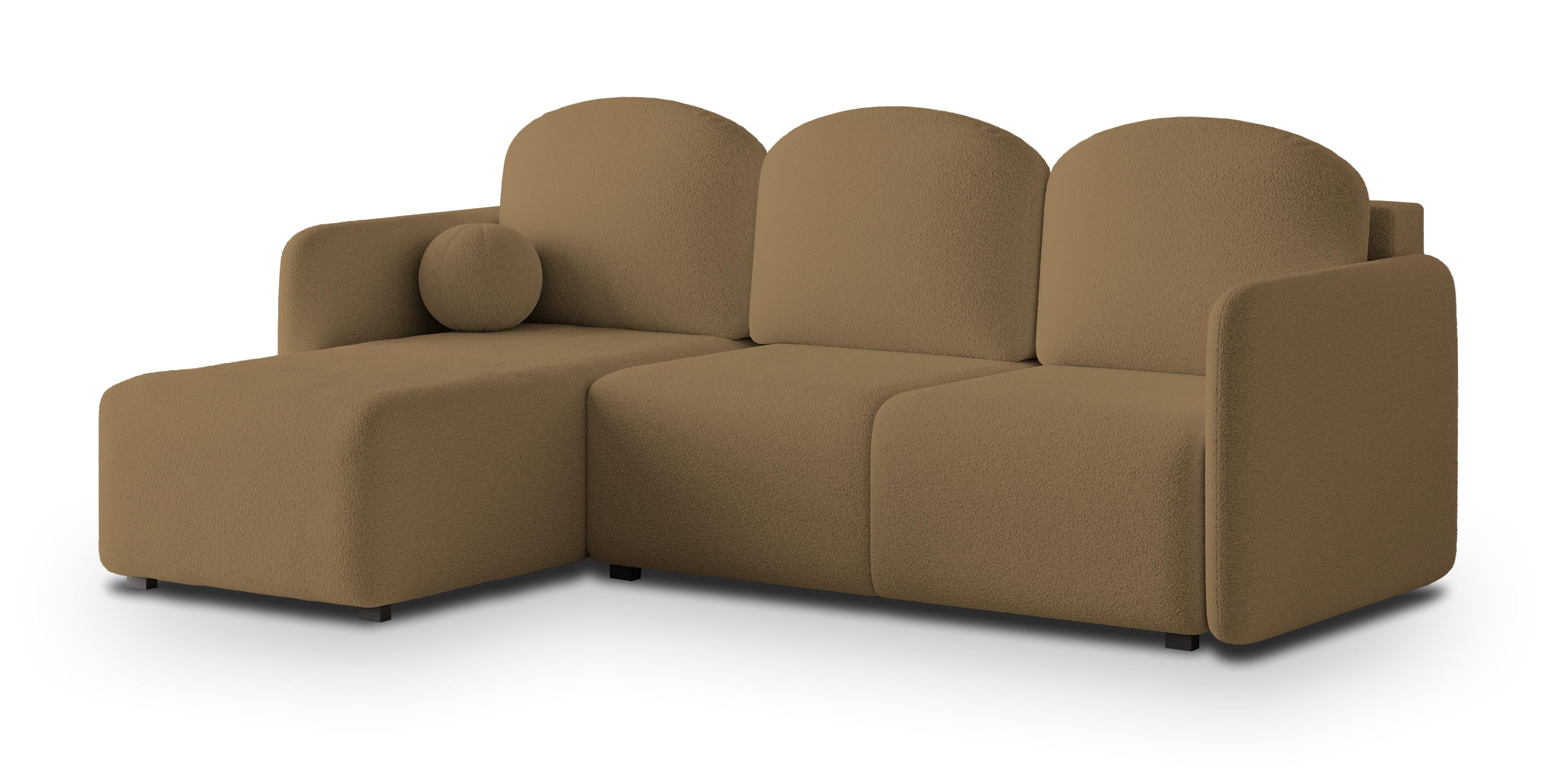 ECKSOFA SUVINO Orange Boucle-Stoff mit Schlaffunktion - Orange, Holz (230/143cm) - MASSENO