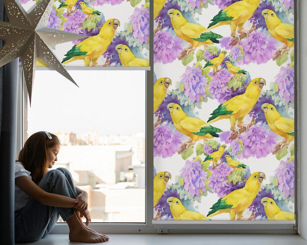 INNENROLLO - Fensterrollo - Rollo - 100x100 cm - Gelbe Papageien - Gelb, Kunststoff (100/100/0.5cm) - TULUP