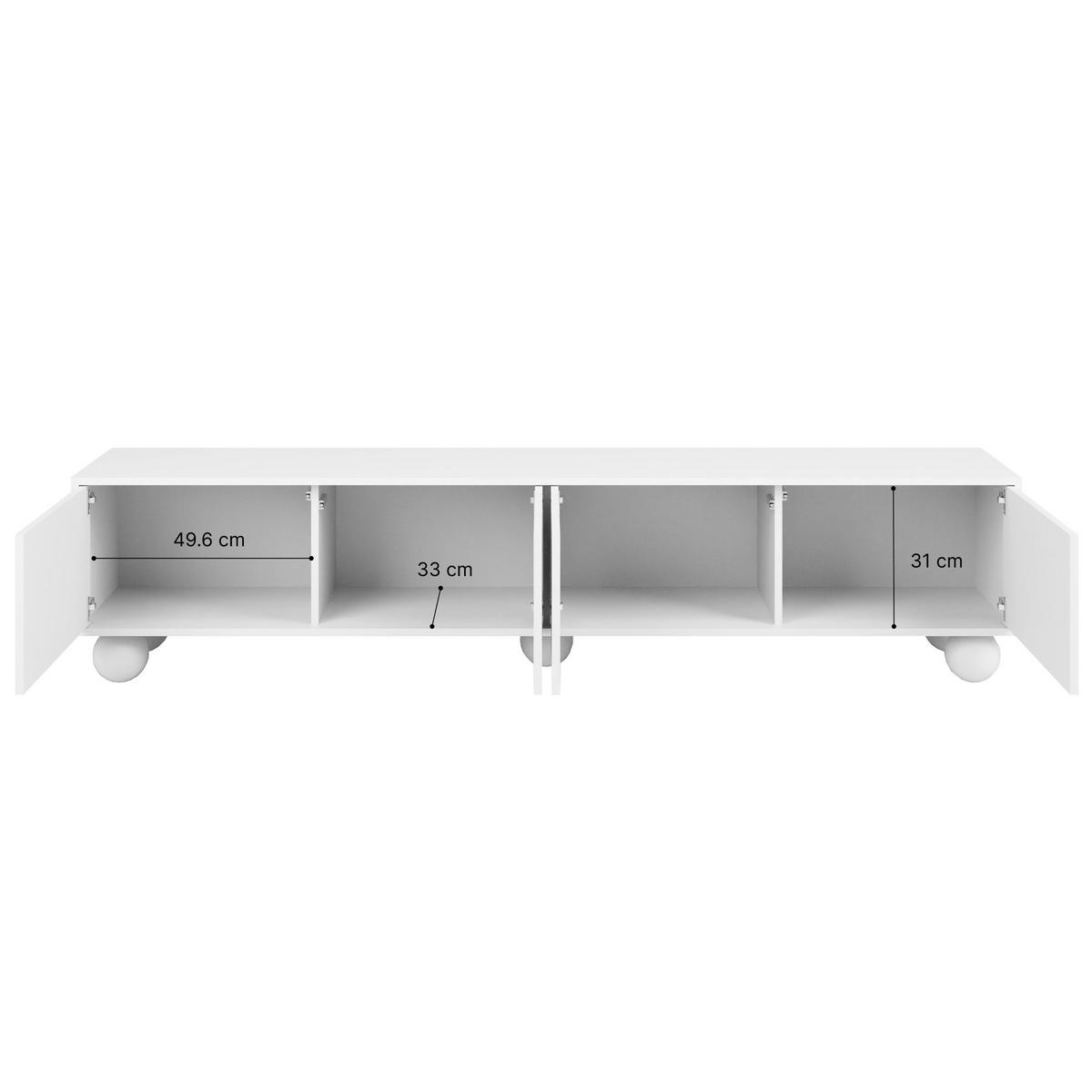 LOWBOARD Adel mit 4 Türen und runden Füßen, 204 cm, Griffloss, Kaschmir - Kaschmir, Holzwerkstoff (204/46/38cm) - Beautysofa