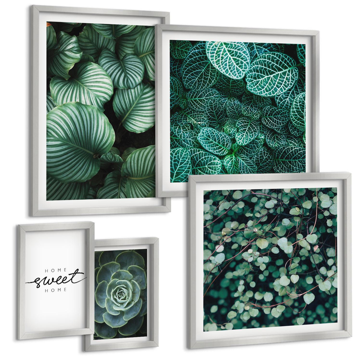 BILDER SET 5er Set - 50x50 cm & 20x30 cm & 40x60 cm Silberner Rahmen - Wellen, Sand, Wasser, Steine, Strand - Silberfarben, Kunststoff (40/60cm) - TULUP
