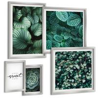 BILDER SET 5er Set - 50x50 cm & 20x30 cm & 40x60 cm Silberner Rahmen - Wellen, Sand, Wasser, Steine, Strand - Silberfarben, Kunststoff (40/60cm) - TULUP