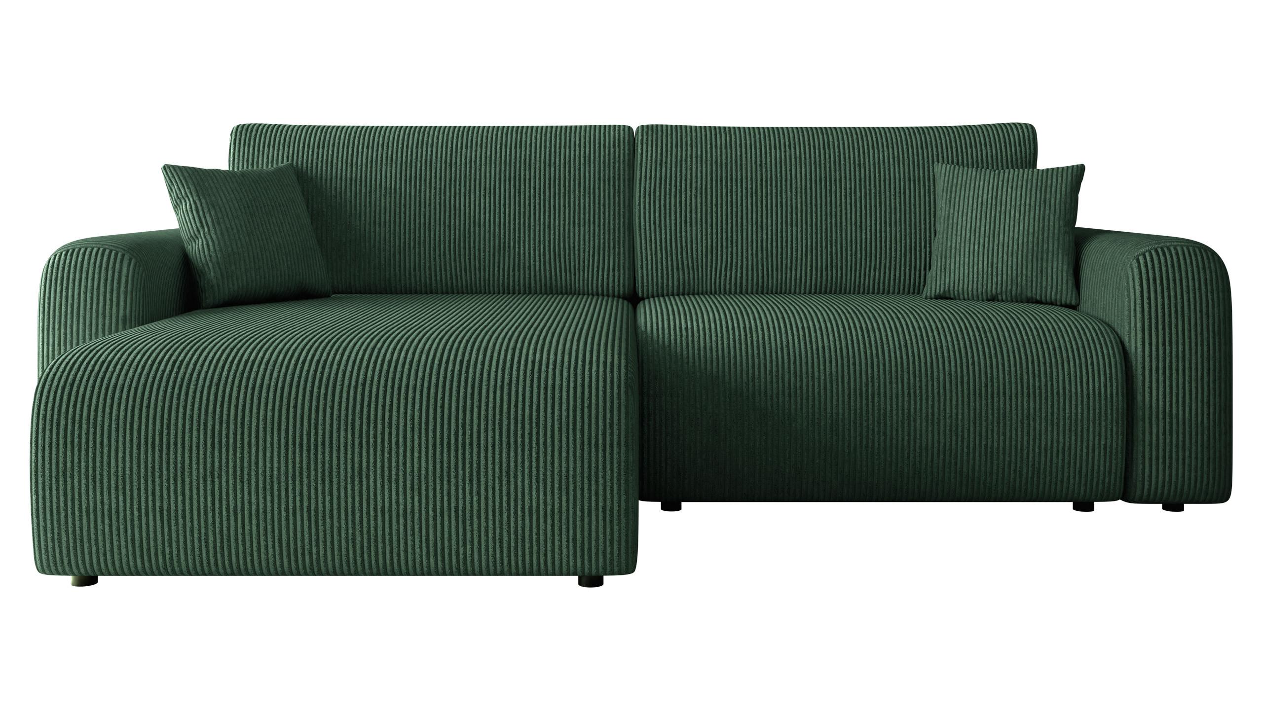 ECKSOFA Floryn L Cord - Schwarz/Grün, Holz/Kunststoff (245/145cm) - MIRJAN24