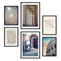 POSTER Set Mit 6 Vintage Rom A3 & A4 Schwarzer Rahmen - Schwarz, Papier (29/3cm) - Nacnic