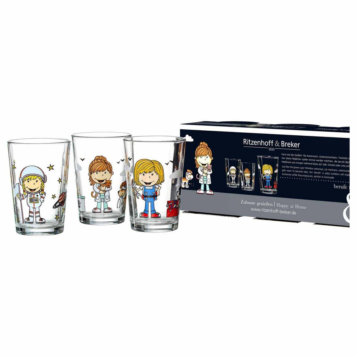 KINDERGLÄSER Berufe Mädchen bunt 205 ml 6-tlg. - Multicolor, Glas (0.205L) - Ritzenhoff Breker