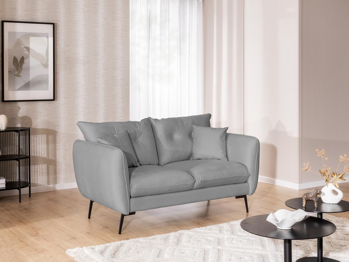 2-SITZER-SOFA Nordloft Hellgrau Samt - Hellgrau/Schwarz, Holz/Textil (174/86/100cm) - S-Style Möbel