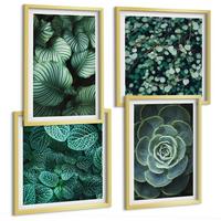 BILDER SET 4er Set - 50x50 cm & 40x60 cm Goldrahmen - Grüne Blätter von eleganten Sukkulenten - Goldfarben, Kunststoff (50/50cm) - TULUP