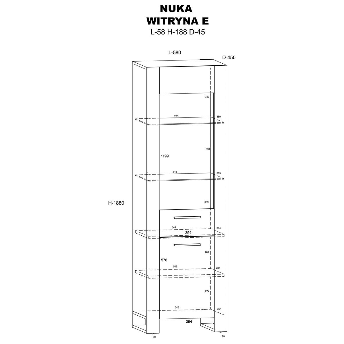 VITRINE Nouka Holz und Schwarz - Schwarz, Holzwerkstoff (58/188/45cm) - Petits-meubles