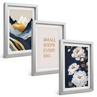 BILDER SET 3er Set - 20x30 cm Silberner Rahmen - Abstrakte Berge und Blumen Inspiration - Silberfarben, Kunststoff (20/30cm) - TULUP