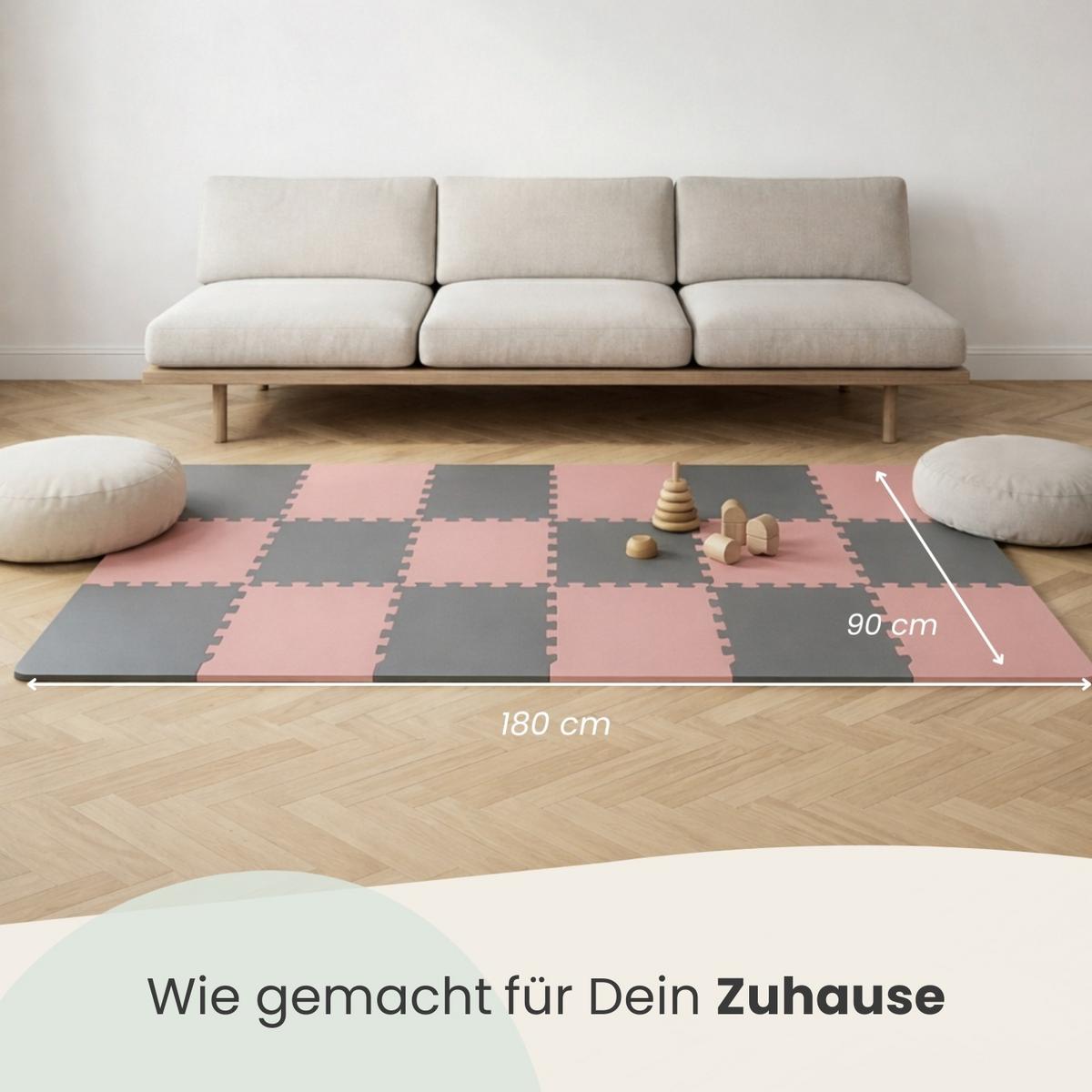 SPIELMATTE mit Rand - 180/90/1 cm Puzzlematte Rosa Grau - Rosa, Kunststoff (30/30cm) - Littletom