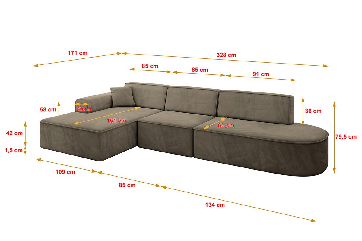 ECKSOFA Ottomane Links IREA-L2-v3 - 328x171x79 cm Braun - Braun, Holzwerkstoff/Textil (328/171cm) - ALTDECOR