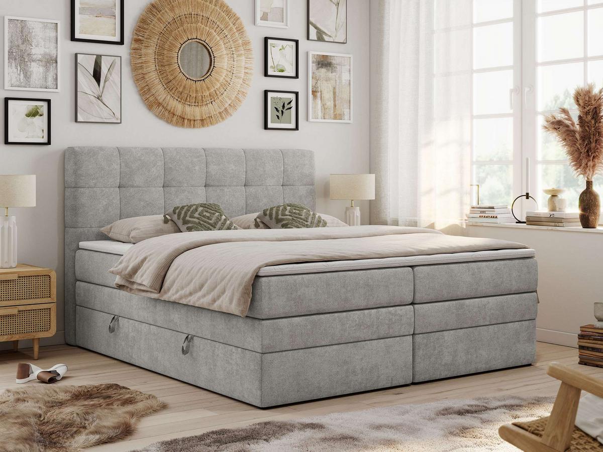 BOXSPRINGBETT LUKA KING 120/200 Hellgrau Struktur - H3 - Hellgrau, Holz/Textil (120/200cm) - MKS