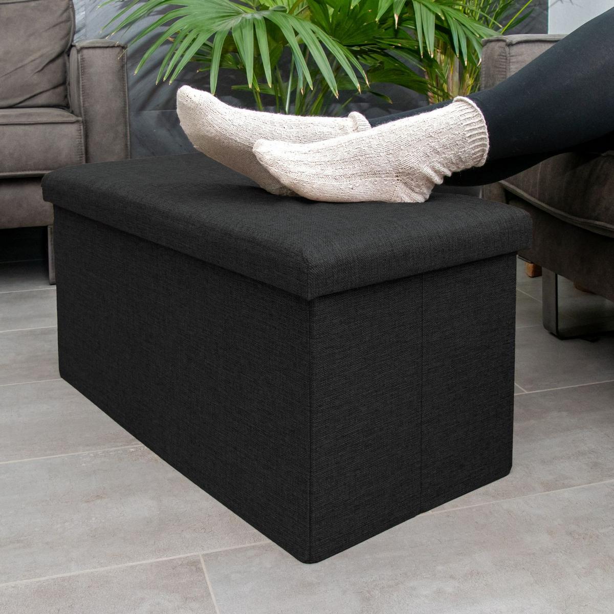SITZBANK Faltbar in Leinen Optik 78/38/38 cm (Schwarz) - Schwarz, Textil (78/38/38cm) - Intirilife