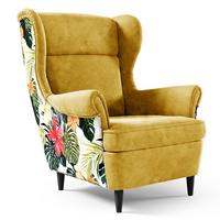 OHRENSESSEL Havana im skandinavischen Stil, Gelb, mit Beinen in Wengefarbe - Wengefarben/Gelb, Holzwerkstoff (82/102/92cm) - Beautysofa