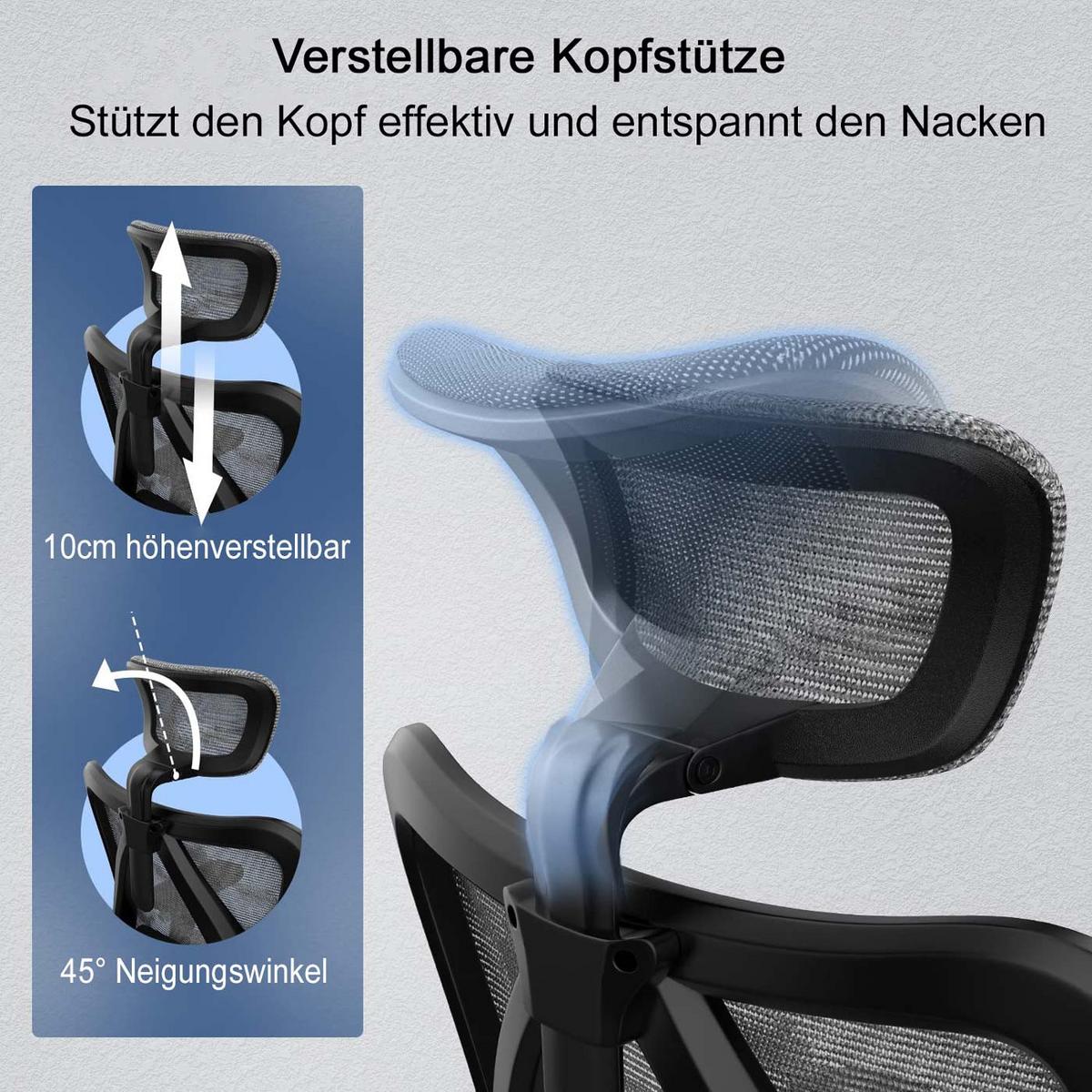 BÜROSTUHL Grau, Schwarz - Schwarz/Grau, Textil (66/128/93cm) - SIHOO