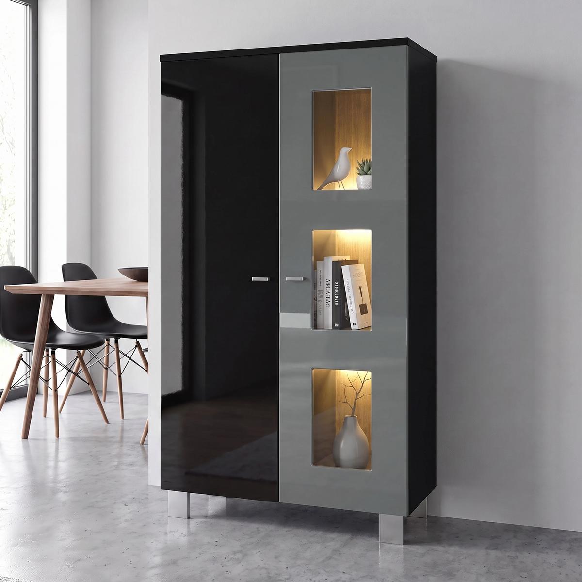 VITRINE Denjo Tür in Grau Hochglanz - Grau, Holzwerkstoff (71/129/35cm) - Vladon