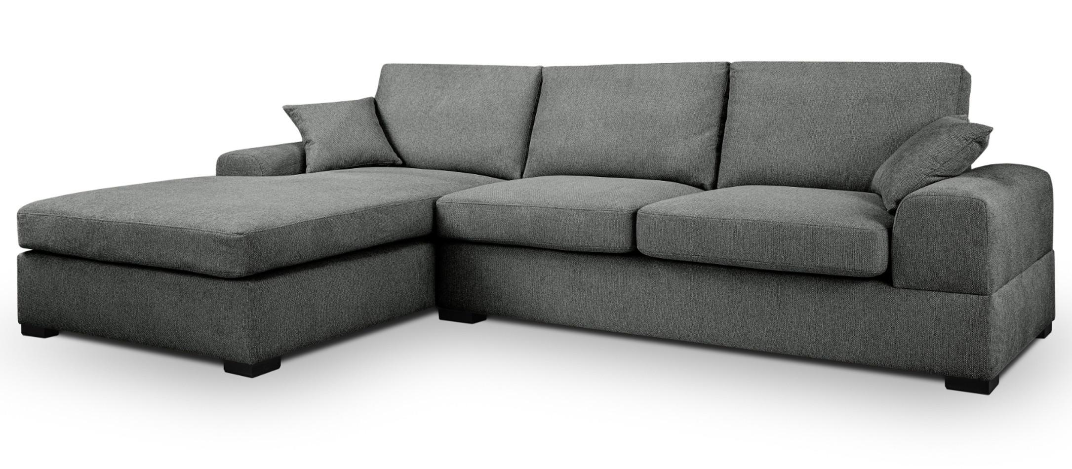 SOFA grau Strukturstoff 308 cm, Ecksofa 5-Sitzer, L-Sofa Ottomane links - Schwarz/Grau, Holz/Textil (308/186cm) - Inn.Furn