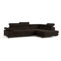 ECKSOFA FAVIEN R-S Braun Velours-Stoff mit Schlaffunktion - Braun, Holz (257/190cm) - MASSENO