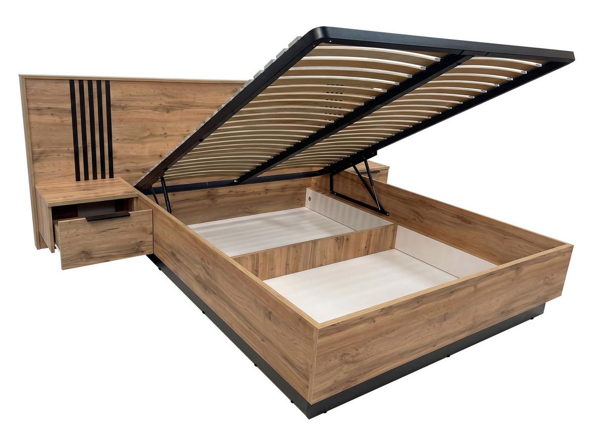 BETT Bali Lux - Eichefarben/Schwarz, Holzwerkstoff (160/200cm) - MIRJAN24