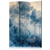 PARAVENT Akustik 3-tlg 135x172 cm Blauer Wald im Nebel - Blau, Holz/Textil (135/172/3cm) - Muralo