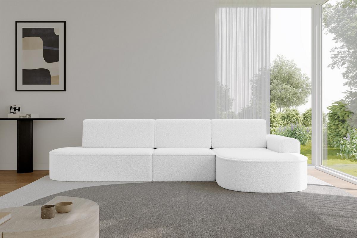 ECKSOFA mit Schlaffunktion Ottomane RECHTS MARI L2-S 368X167X85 Weiß Bouclé - Schwarz/Weiß, Holzwerkstoff/Kunststoff (167/368cm) - ALTDECOR