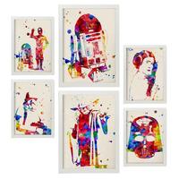POSTER Set Mit 6 Star Wars Aquarell Illustrationen Klassischer Science Fiction Geschichten Und Filme Innenarchitektur A3 & A4 Weißer Rahmen - Weiß, Papier (29/3cm) - Nacnic