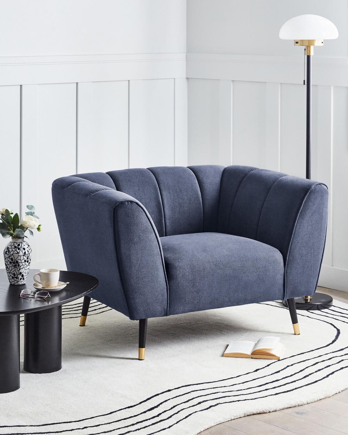 SESSEL Dunkelblau Orsta - Goldfarben/Schwarz, Textil (112/73/85cm) - Beliani