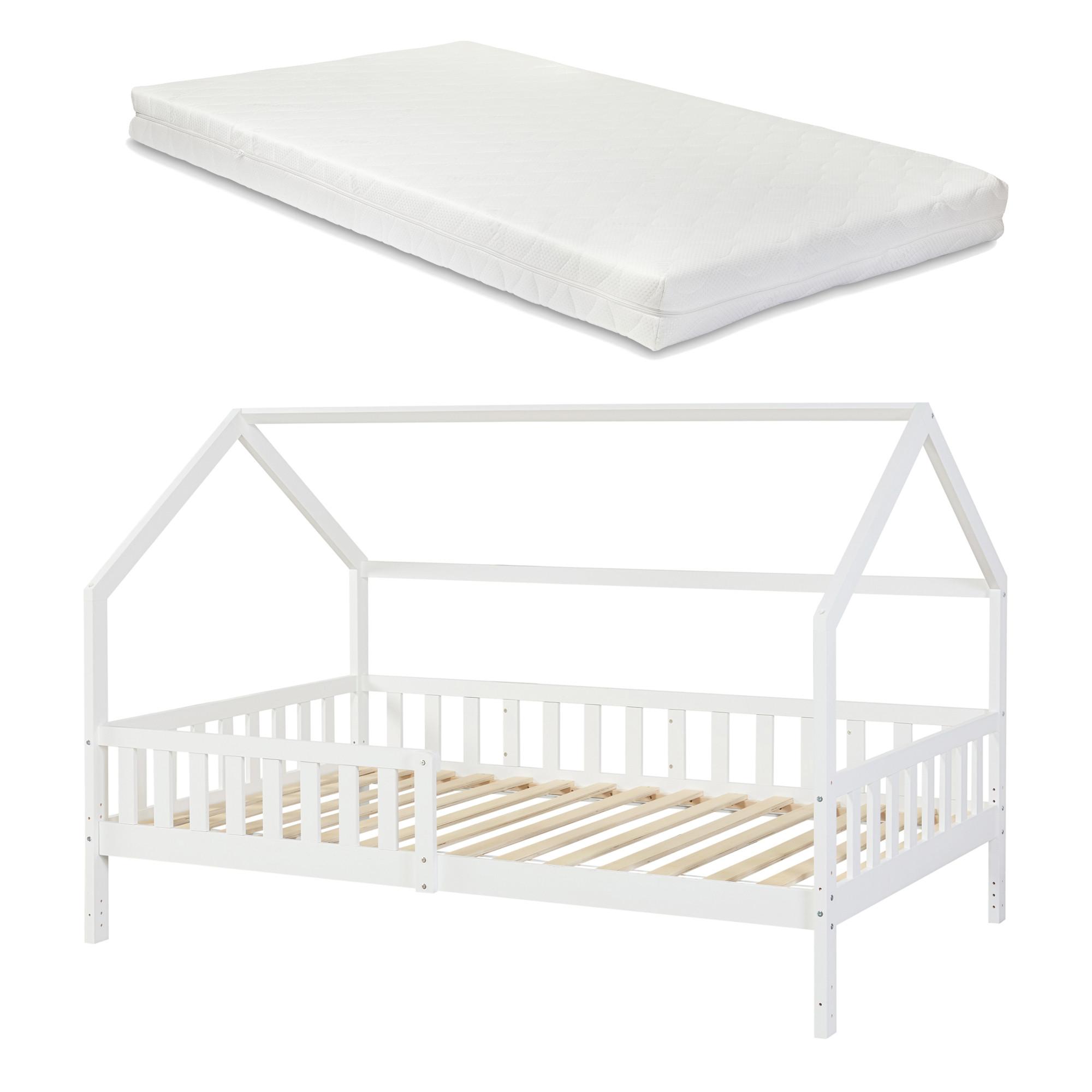 HAUSBETT Ydre mit Matratze - Weiß, Holz (120/200cm) - [en.casa]
