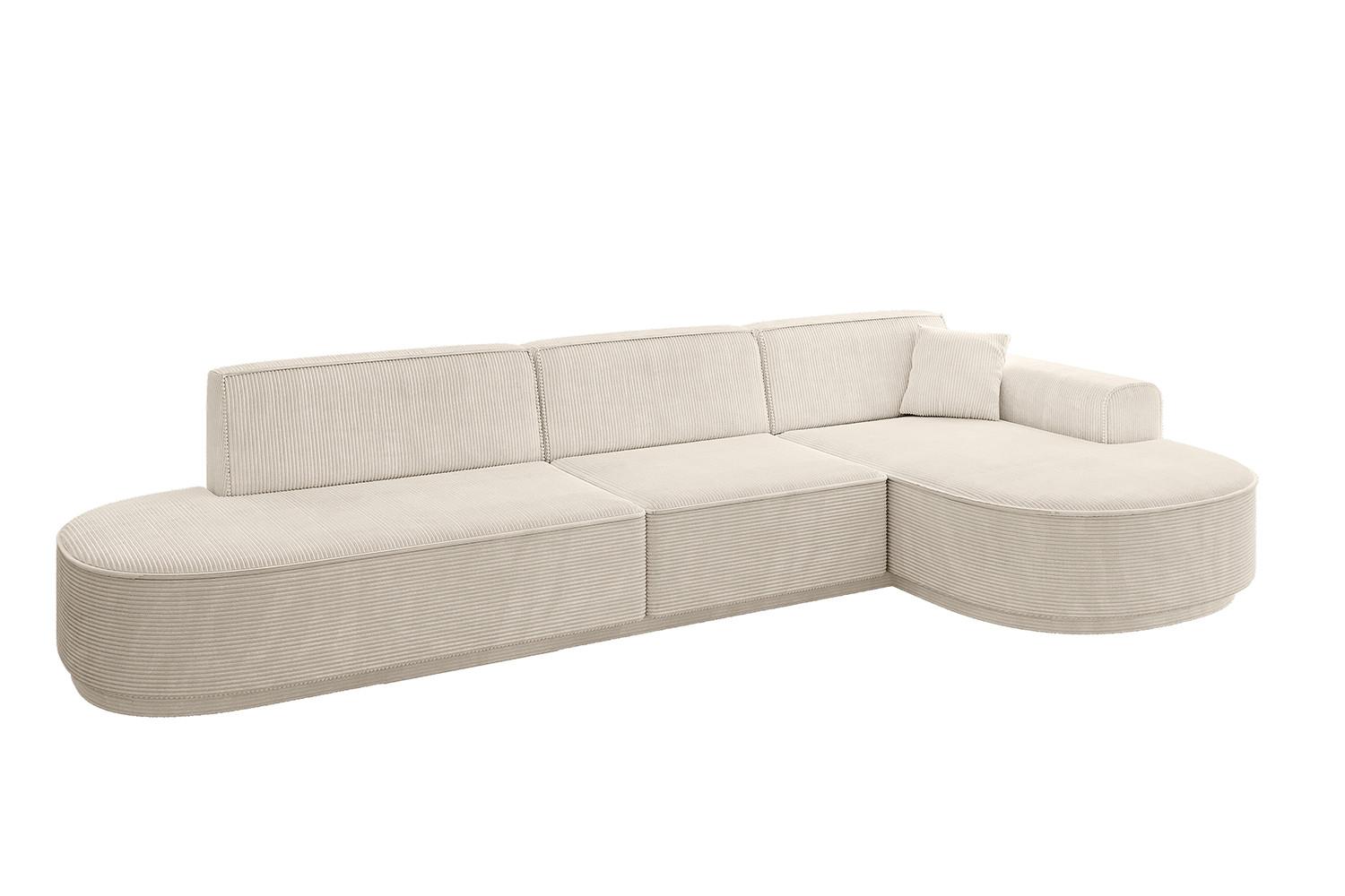 ECKSOFA Ottomane Rechts MARI-L2-v3 - 328x171x83 cm Beige Cord - Beige/Schwarz, Holzwerkstoff/Kunststoff (171/328cm) - ALTDECOR